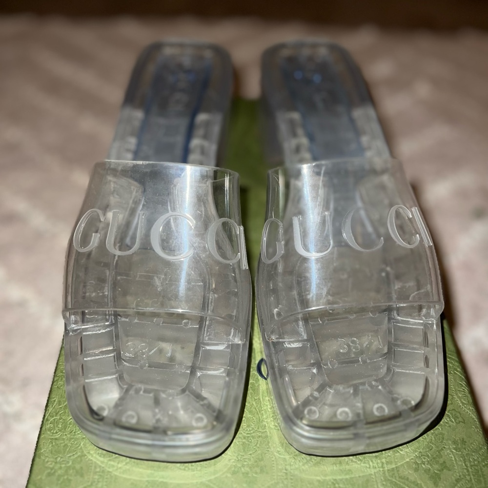 Gucci Clear PVC Logo Slide Sandals